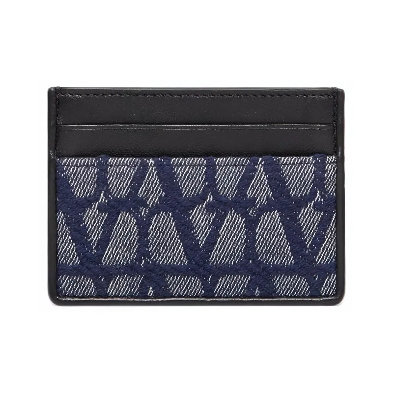 Valentino GARAVANI Jacquard Fabric Wallet, Card Holder Men's Blue & Black-0