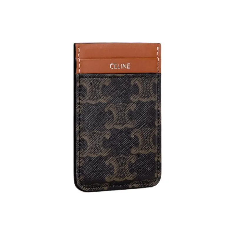 CELINE Triomphe Canvas paneled Calfskin Trim Card Holder Men's Tan-1