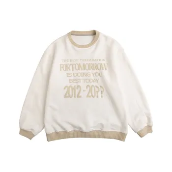 YOSHIYOYI Crew Neck Loose Fit Sweatshirt Winter Unisex Ivory