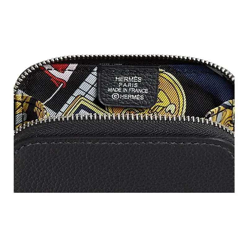 HERMES Silk'In Evercolor Leather Coin Purse Women's Black-2