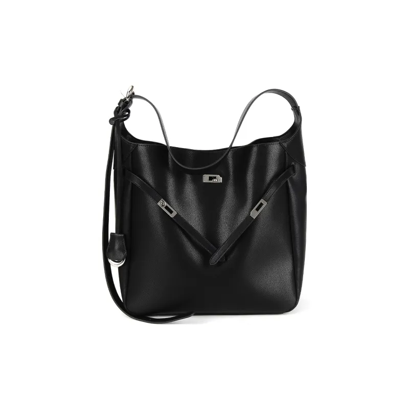 YOCAMU Cow Leather Shoulder Bag Large Size Women's Black-2