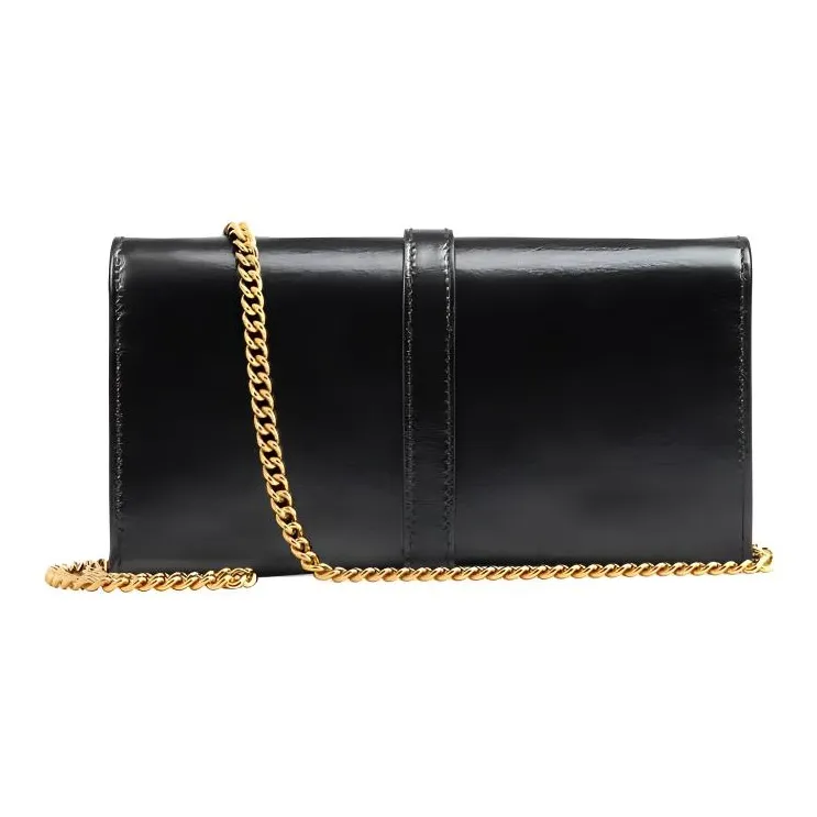 GUCCI Jackie 1961 Leather WOC Chain Bag Shoulder Bag, Crossbody Bag Trumpets Women's Black Gold-2