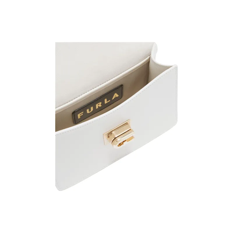 Furla 1927 Collection Textured Leather Shoulder Bag, Crossbody Bag Mini Women's White-3