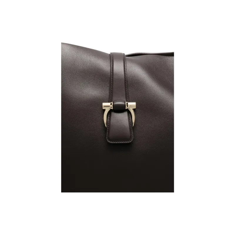 FERRAGAMO Calfskin Tote Bag, Shopping Bag, Shoulder Bag Women's Coffee-3