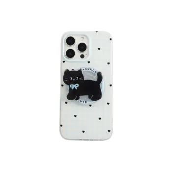 Wei Xin Acrylic Material Blue Plaid Black Heart Phone Cases Compatible With IPhone 16/15 Pro Max/Apple 13/14 Pro/Max