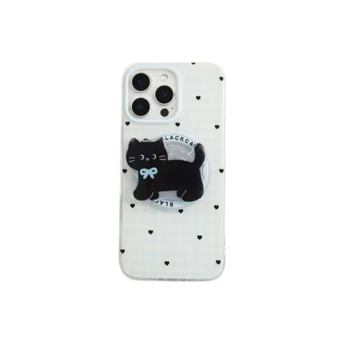 Wei Xin Acrylic Material Blue Plaid Black Heart Phone Cases Compatible With IPhone 16/15 Pro Max/Apple 13/14 Pro/Max