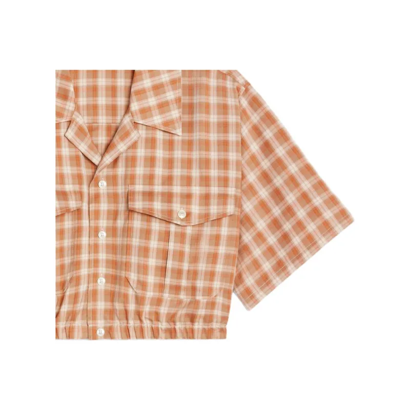 CELINE Checked Button Up Cropped Shirt-4