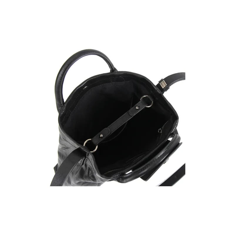 YOCAMU Top Grain Cow Leather Handbag Small Size Women's Black/Coffee-4