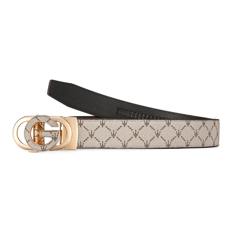 Maserati PVC With Cow Leather Belt Men's Apricot Width 3.55cm-4