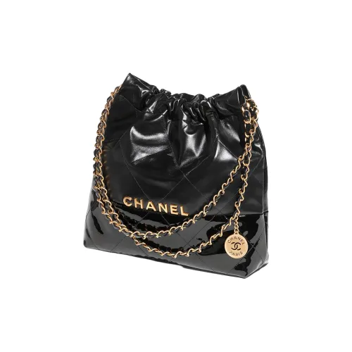 CHANEL Calfskin Patent Leather Calfskin Bonded Shoulder Bag Crossbody Bag Small Size Unisex Black