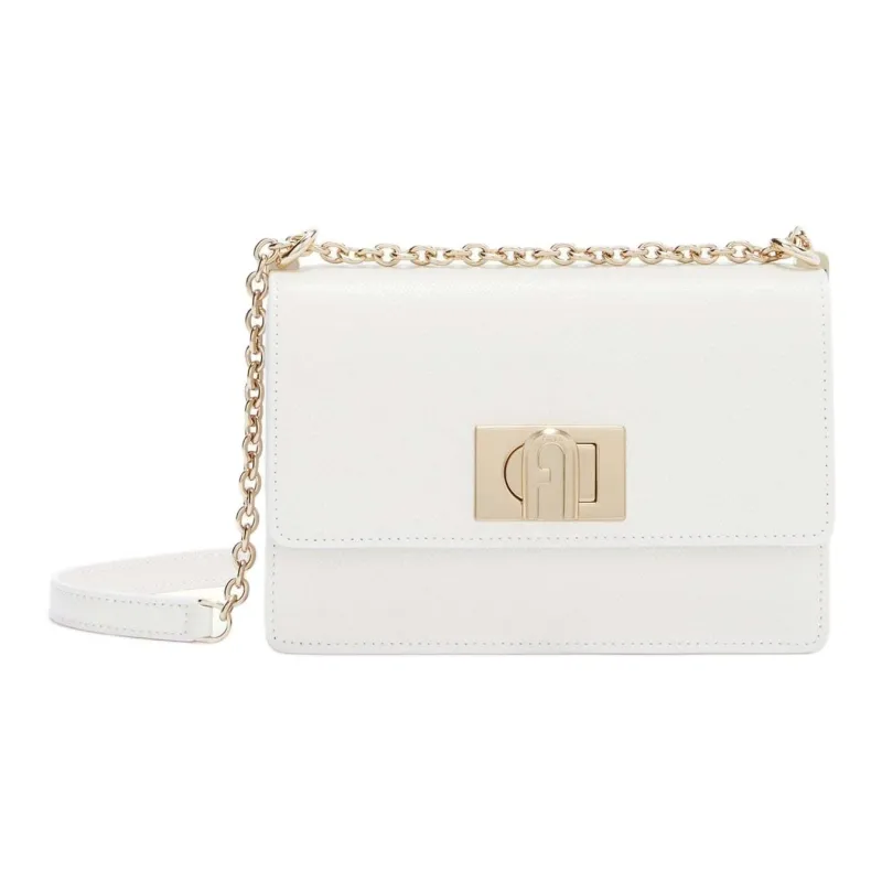 Furla 1927 Collection Textured Leather Shoulder Bag, Crossbody Bag Mini Women's White-0