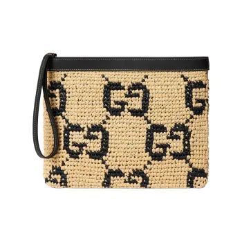 GUCCI Cruise Raffia Clutch Unisex Natural & Black