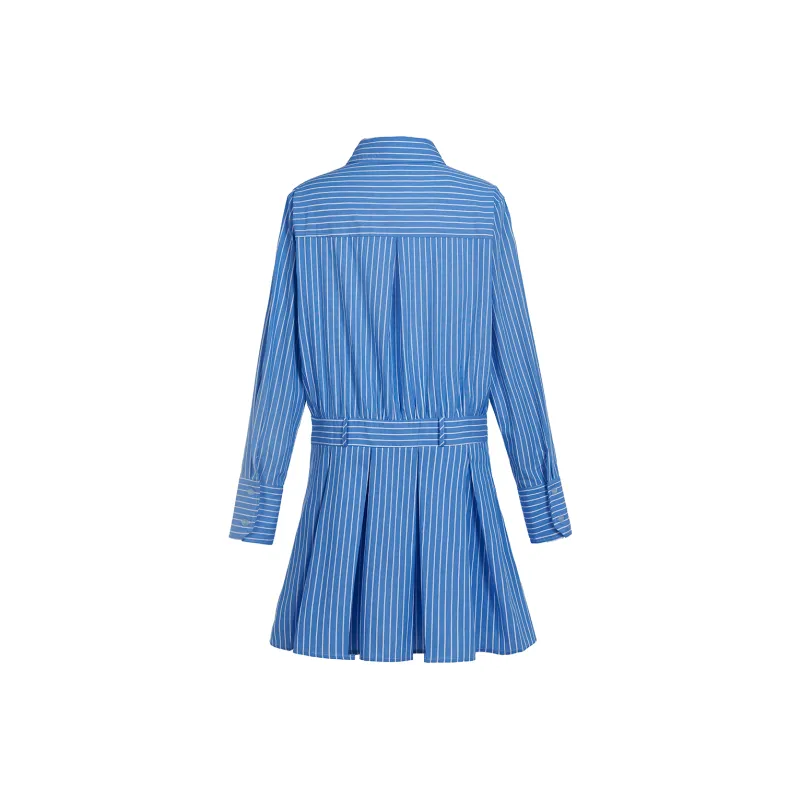 COMMA GIRL Long Sleeved Dress Women's Blue Stripes-1