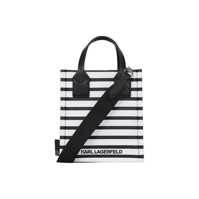 KARL LAGERFELD IKON Recycled Polyamide Tote Bag, Shopping Bag, Shoulder Bag, Handbag Trumpets Women's Black & White-1