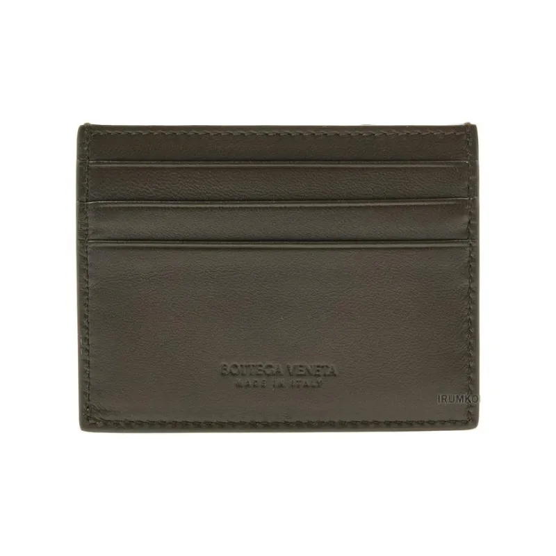 Bottega Veneta Intrecciato Leather Card Holder Women's Khaki & Beige-2