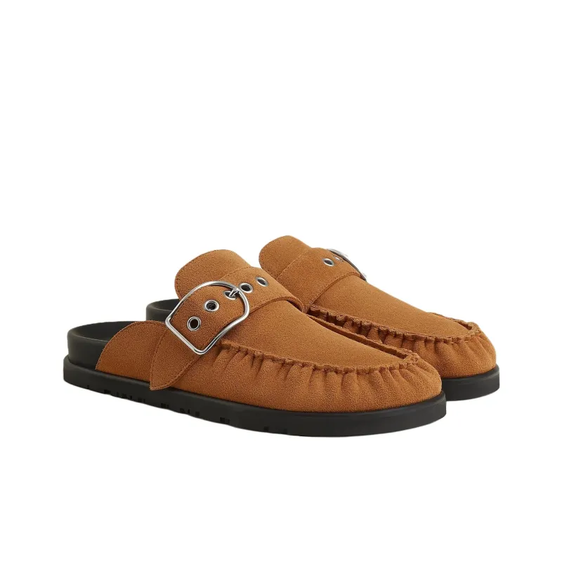 HERMES Closed Toe Slippers Women's Brown-2