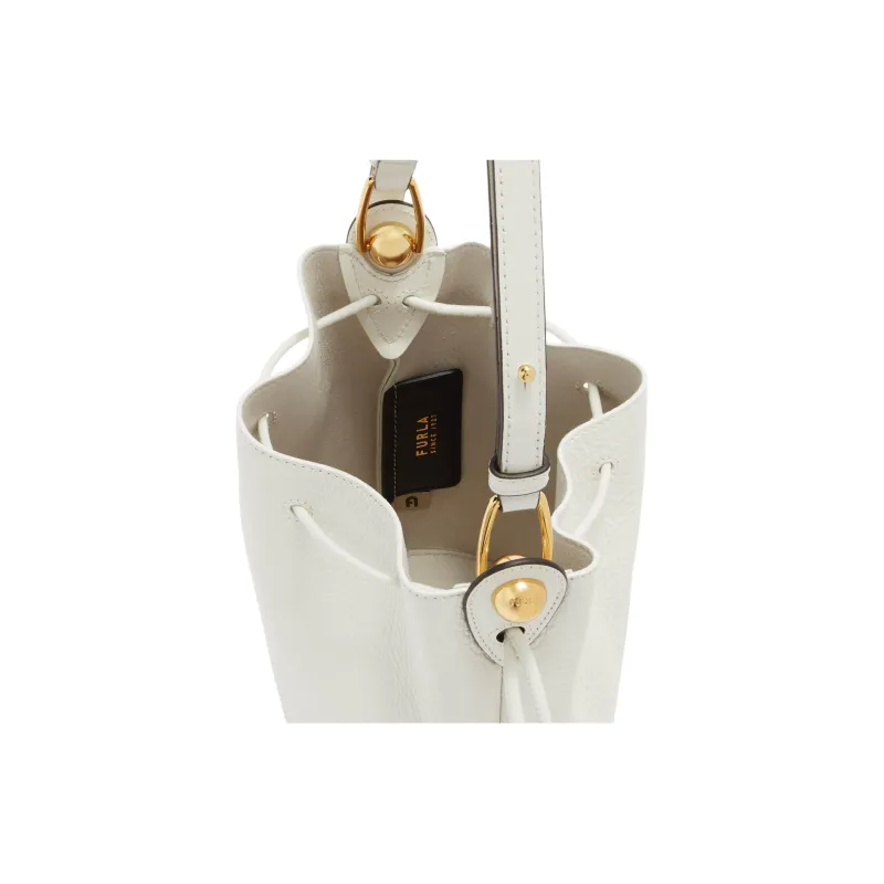 Furla Grain Calfskin With Soft Calfskin Bucket Bags Shoulder Bags Mini Women's White-3
