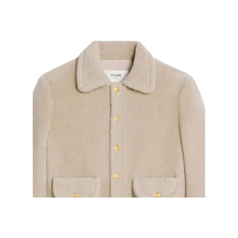 CELINE FW24 Velvet-feel Coat Women's Natural Color-3
