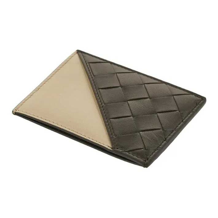 Bottega Veneta Intrecciato Leather Card Holder Women's Khaki & Beige-4