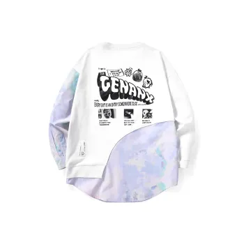 GENANX Crew Neck Loose Fit Mock Two-Piece Sweatshirt Unisex White