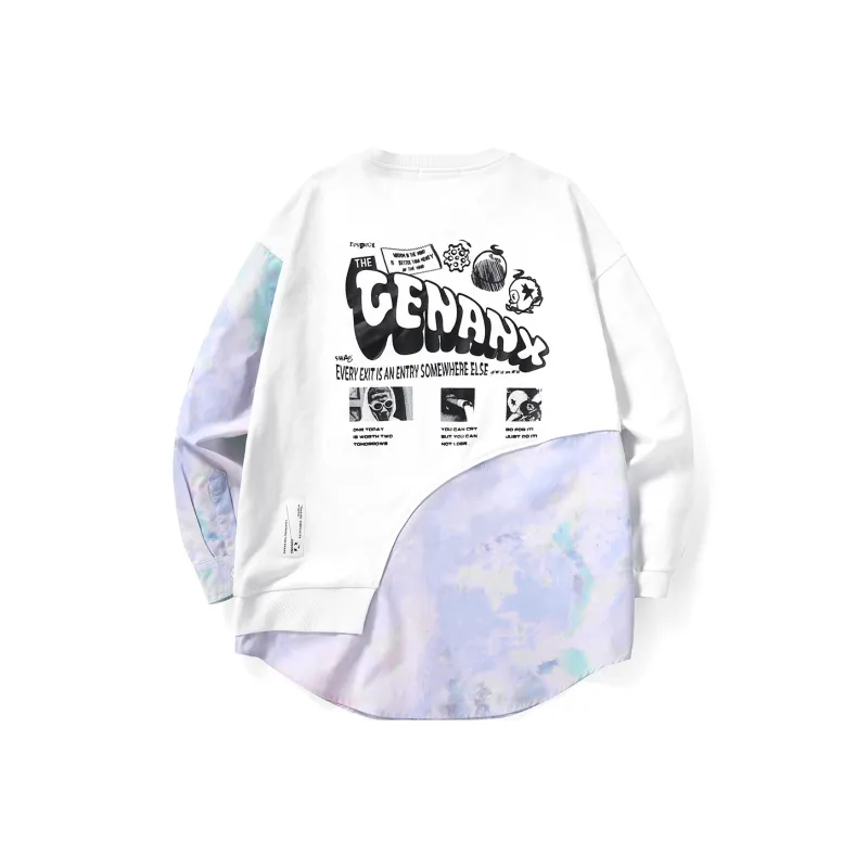 GENANX Crew Neck Loose Fit Mock Two-Piece Sweatshirt Unisex White-0