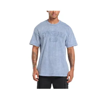 GYMSHARK Collegiate Shadow Washed T Shirt Men's Faded Blue