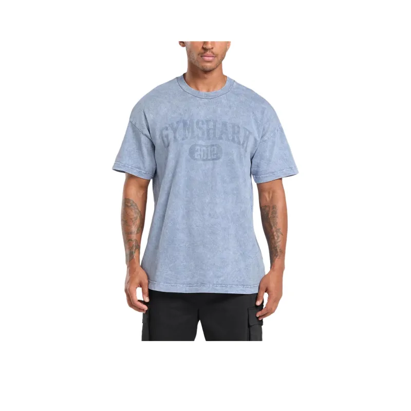 GYMSHARK Collegiate Shadow Washed T Shirt Men's Faded Blue-0