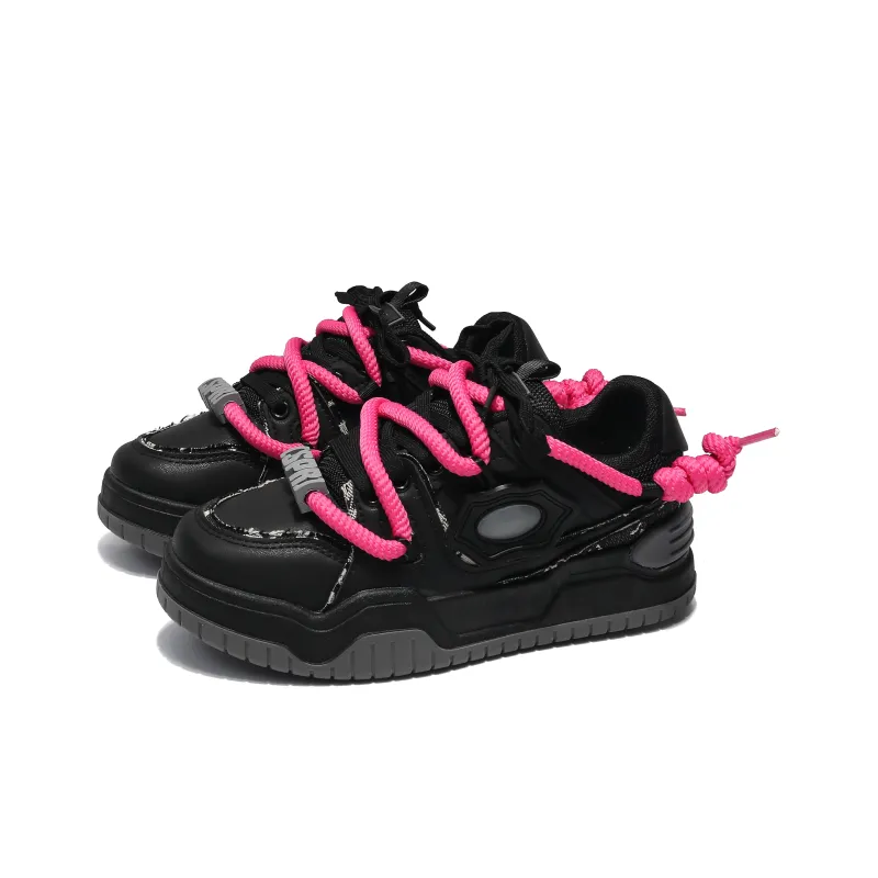 Dawei's House Low Top Skateboard Shoes Women's Rose Black-2