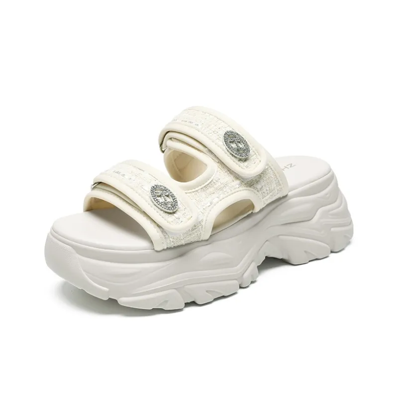 ZHR PU Polyurethane Leather Patchwork With Rhinestones Quiet Odor Resistant Slide Slippers Women's-1