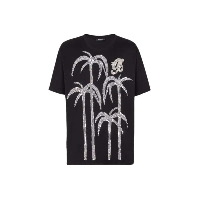 BALMAIN Sequin embellished Cotton T shirt-0