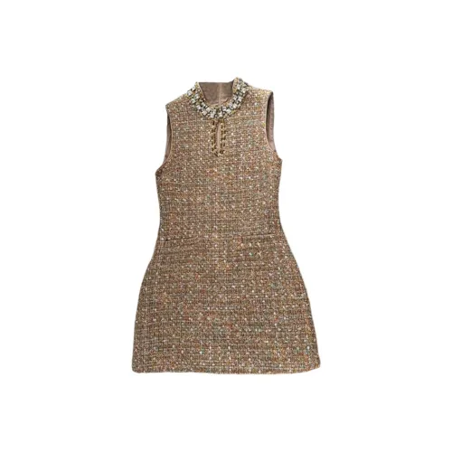 Icicofficial Sleeveless Dress Women's Coffee Gold