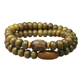 LOVEYOU PAI Green Sandalwood Double Circle Beaded Bracelet Unisex