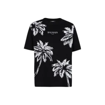 BALMAIN Palm Tree Printed Crewneck T-Shirt