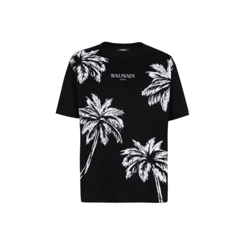 BALMAIN Palm Tree Printed Crewneck T-Shirt-0