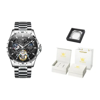OLEVS Play The Cool Series Automatic Mechanical Movement Stainless Steel Watchband Watch Men's Watches Black Dial