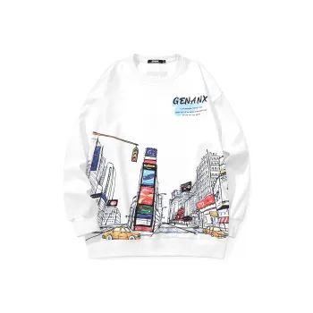 GENANX Crew Neck Loose Fit Heavyweight Sweatshirt Unisex White