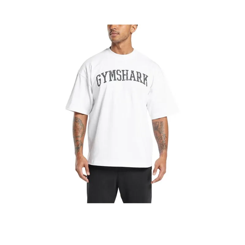 GYMSHARK Drop Shoulder Sleeve T Shirt Men's White-0