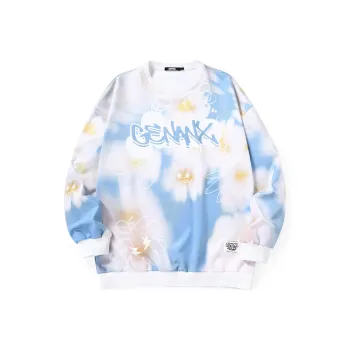 GENANX Crew Neck Loose Fit Regular Sweatshirt Unisex White Blue