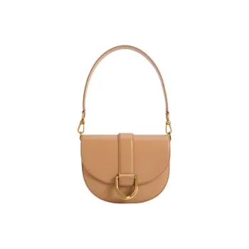 CHARLES&KEITH Gabine Calfskin Saddle Bag, Shoulder Bag Medium Size Women's Milk Candy Color