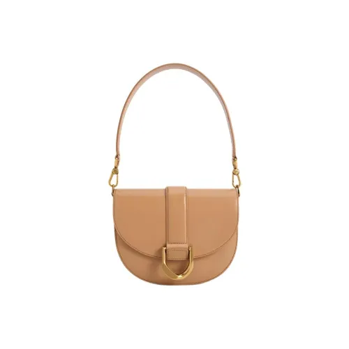 CHARLES&KEITH Gabine Calfskin Saddle Bag, Shoulder Bag Medium Size Women's Milk Candy Color