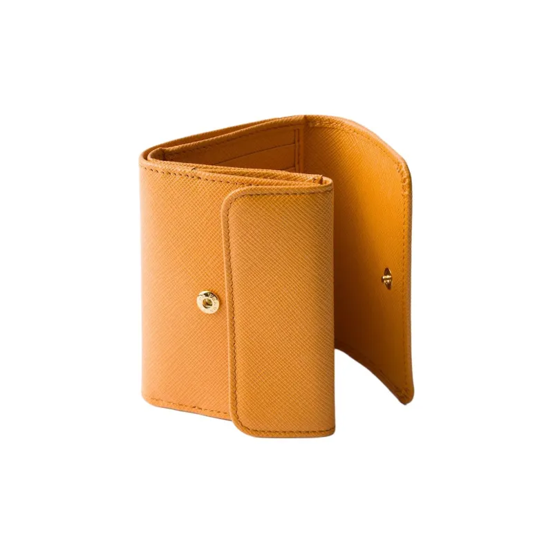 PRADA Saffiano Cow Leather Wallet Mini Women's Yellow-3