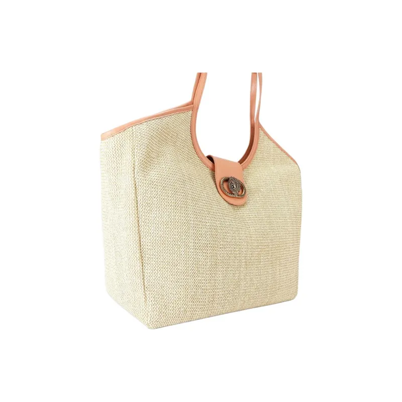 Kurt Geiger London Chelsea Canvas Bag Tote Bag Shopping Bag Handbag Large Size Women's Beige & Pink-1