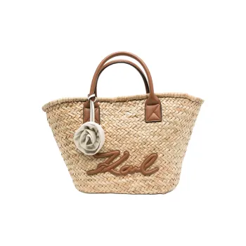 KARL LAGERFELD K/SIGNATURE Straw Tote Bag, Shopping Bag, Handbag Medium Size Women's Light Brown
