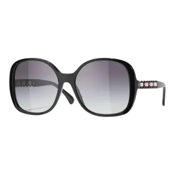 CHANEL Acetate Calfskin Square Sunglasses Unisex Black