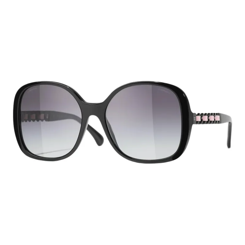 CHANEL Acetate Calfskin Square Sunglasses Unisex Black-0