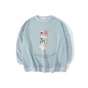 UNVESNO Crew Neck Loose Fit Regular Sweatshirt Unisex Light Blue