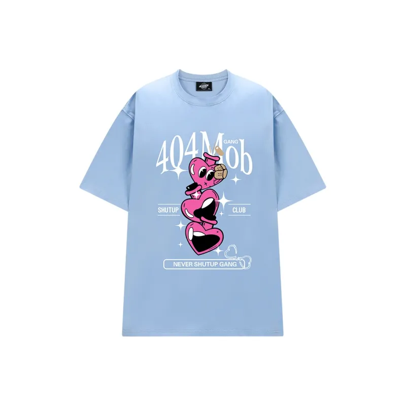 404MOB GANG Fun Cartoon Heart Letter Logo Print Loose Fit Casual Crew Neck Short Sleeved T Shirt T Shirt Unisex-16