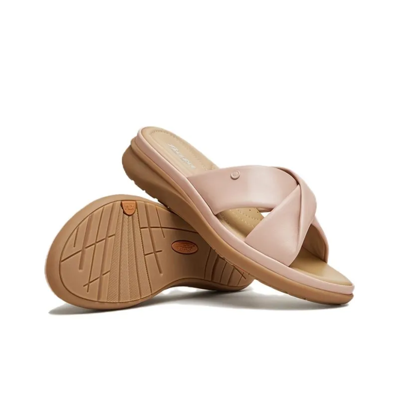 BATA Rubber Sole Leather Patchwork Slip Resistant Slide Slippers Women's-6