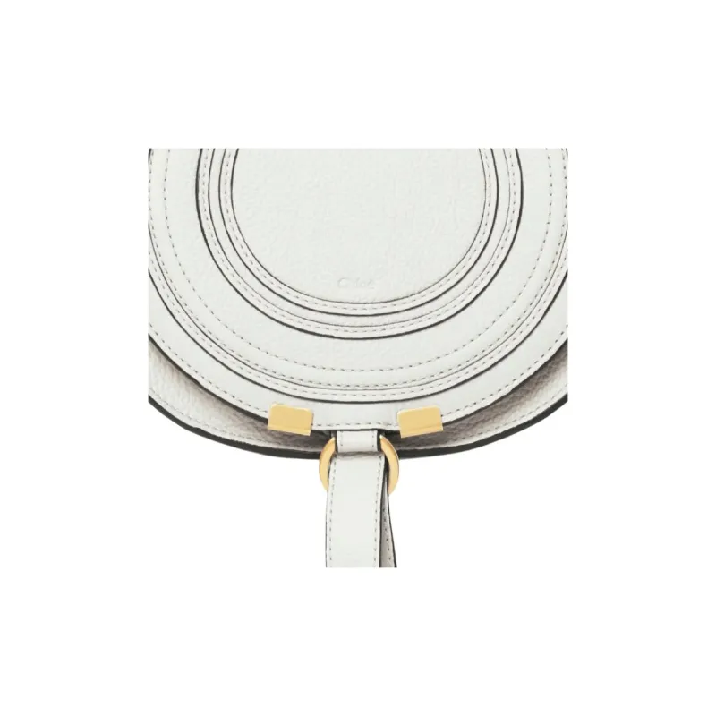 Chloe Marcie Calfskin Saddle Bag Shoulder Bag Crossbody Bag Small Size Women's White-3