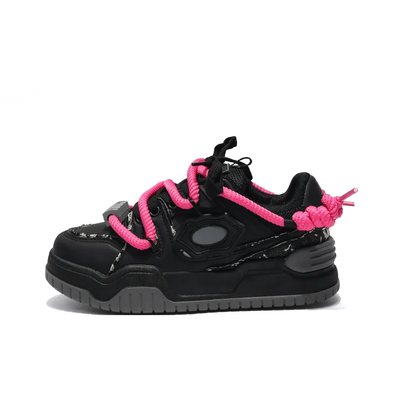 Dawei's House Low Top Skateboard Shoes Women's Rose Black-0